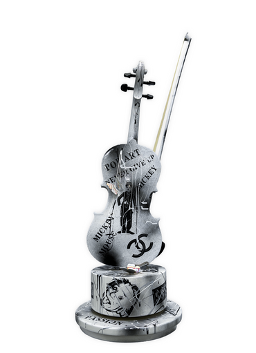 Back view of the Black & White Pop Art Violin Sculpture