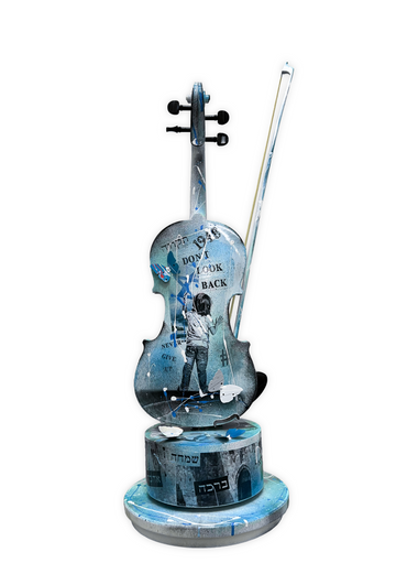 Back view of the Blue Pop Art Violin Scuplture