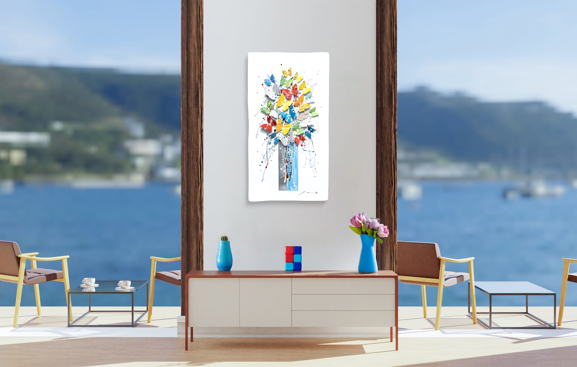 Light Blue Tree of Life hanged on a wall with sea and nature views