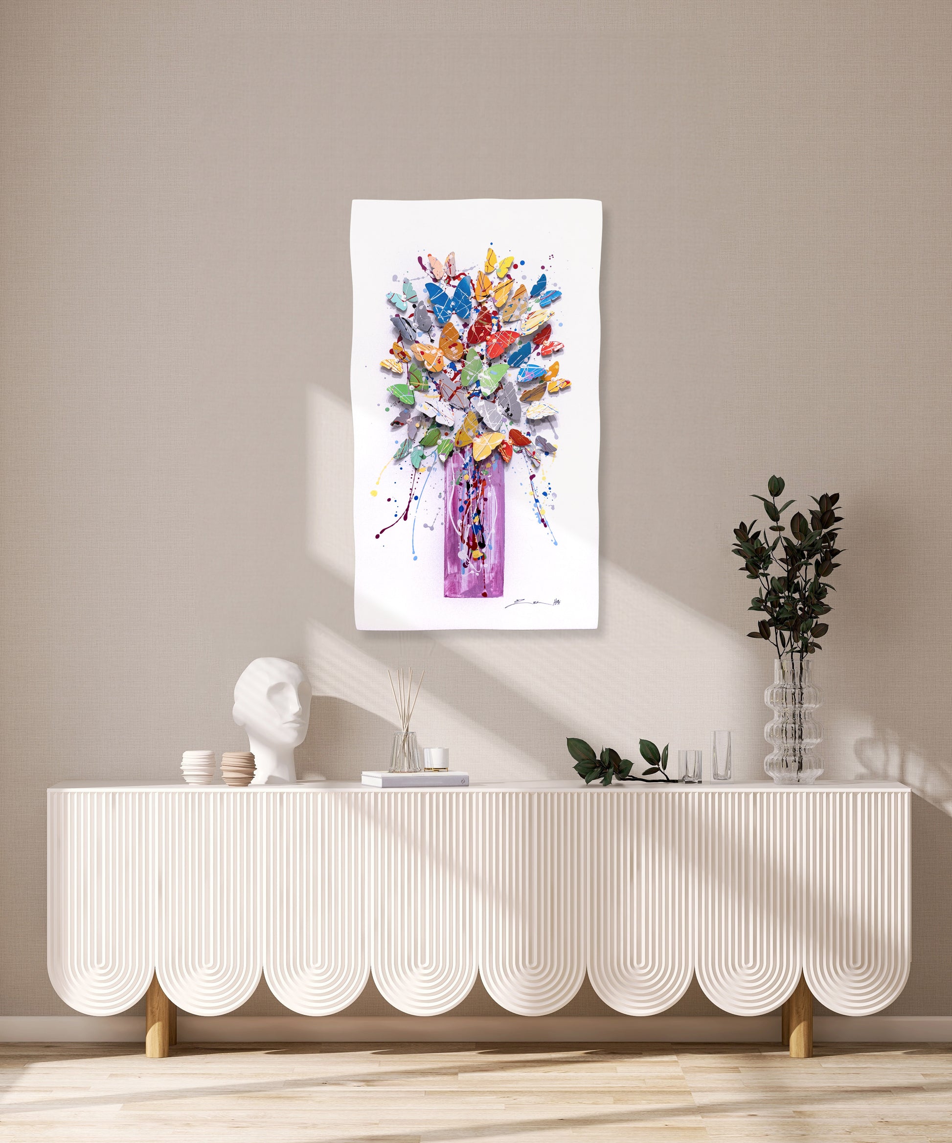 Purple Tree of Life hanged on a wall in a home niche