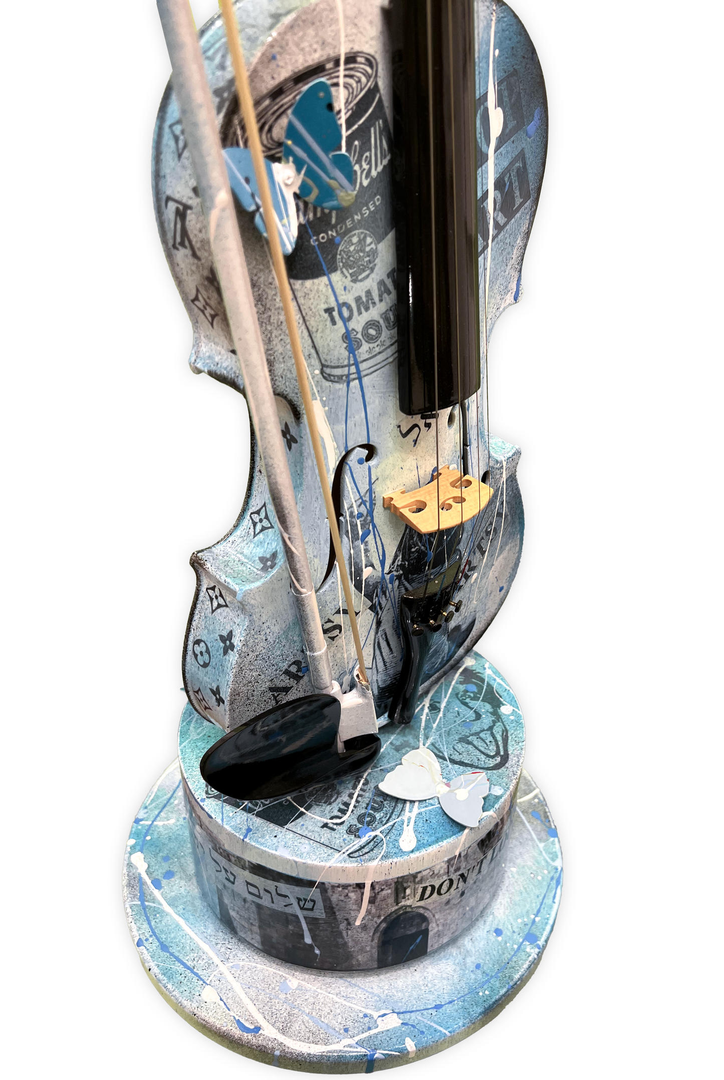 Side view of the Blue Pop Art Violin Sculpture