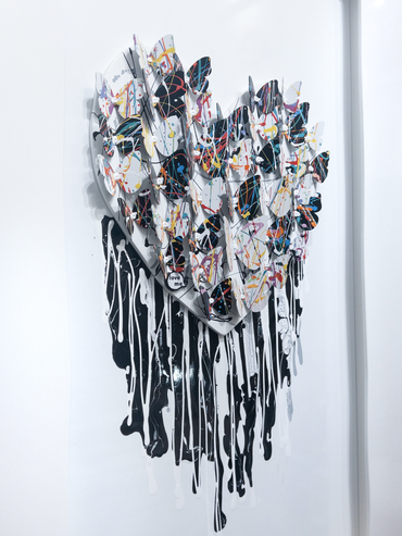 Left Side view of Framed Black & White Dripping Heart artwork