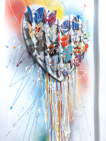 Left Side view of Framed Dripping Colorful Heart artwork