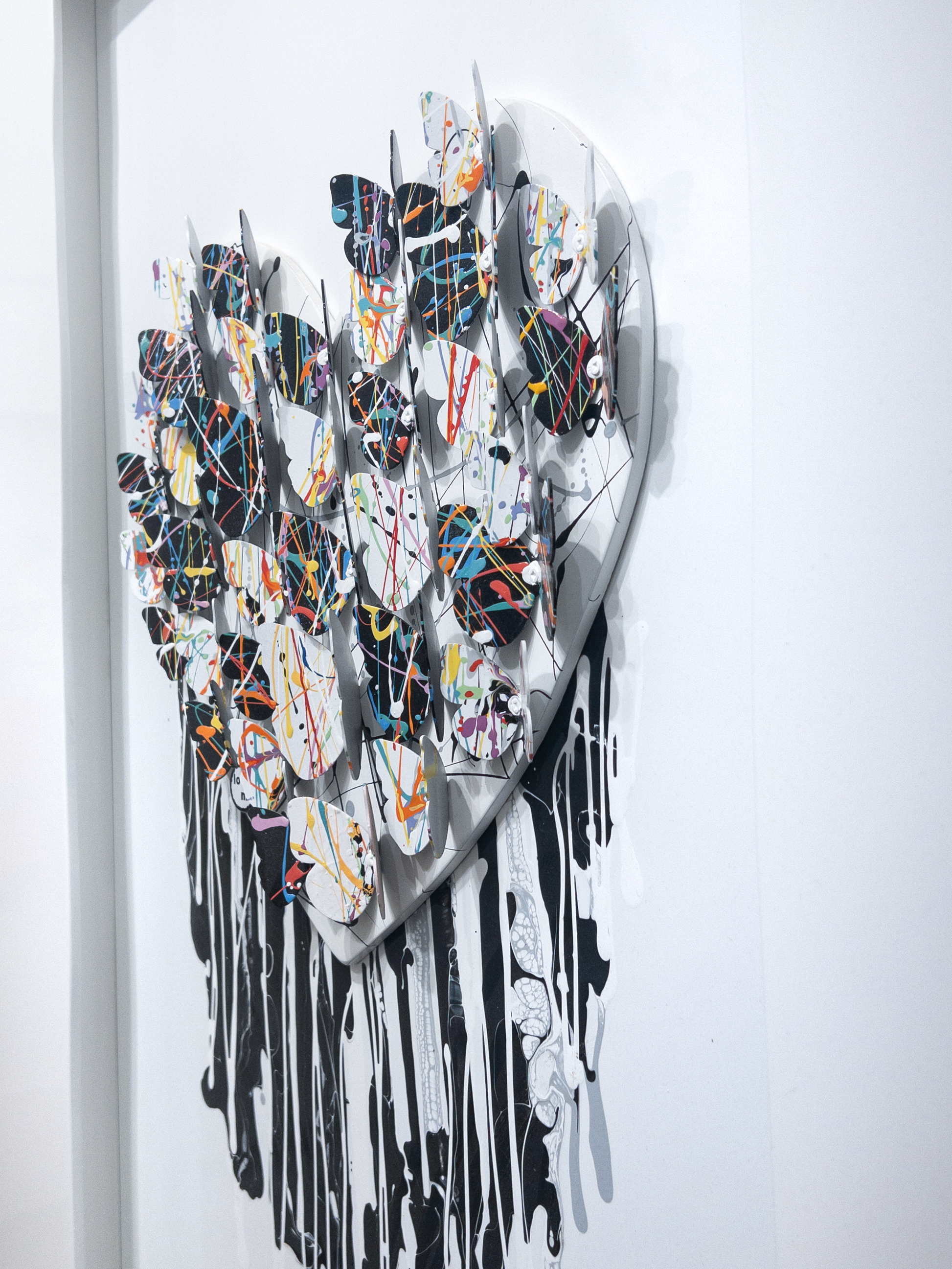 Right Side view of Framed Black & White Dripping Heart artwork