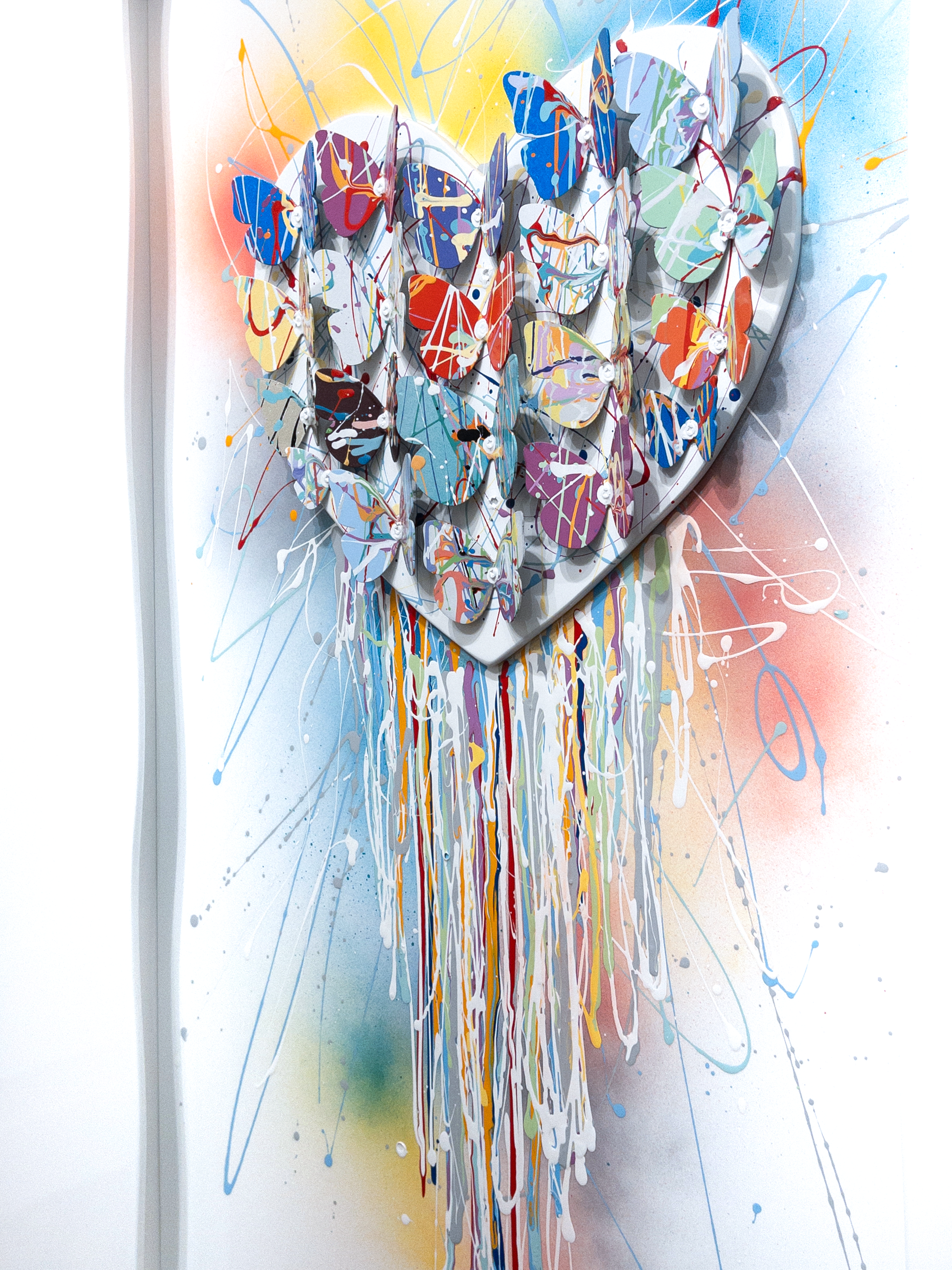 Right Side view of Framed Dripping Colorful Heart artwork