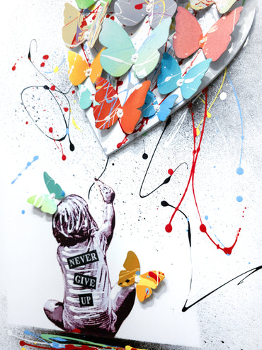 Side view of Never Give Up artwork